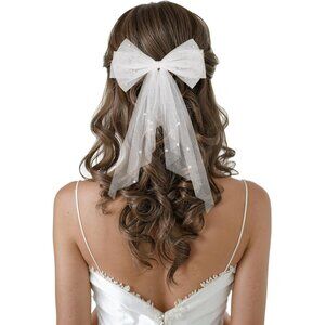 🆕Women White Clip Bachelorette Party Decorations Pearl Bow Accessories